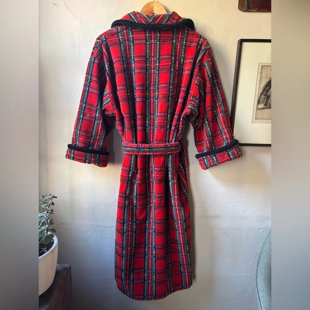 Vintage Red Plaid Terrycloth Robe with Belt
